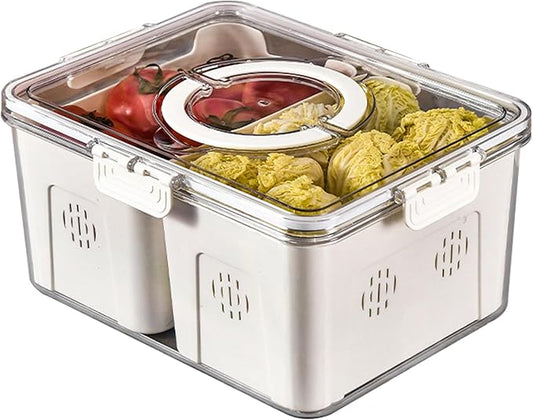 Refrigerator Organizer With Lids (2 Compartments), Fridge Storage Containers, Clear Organizers, Stackable With Lid