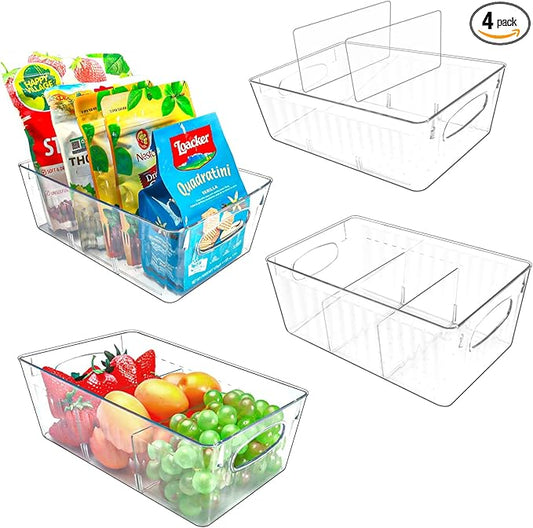 4 Pack Pantry Organizers and Storage, Fridge Organizer, Refrigerator Organizers and Storage, Freezer Organizer Bins, Kitchen Spice Organization for Cabinet, Organization and Storage