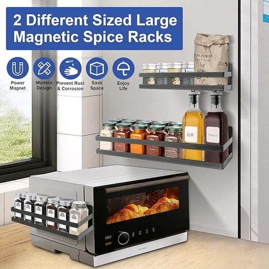 Uten Large Magnetic Spice Rack for Refrigerator, 2 Pack Enhanced Magnetic Shelves, Magnetic Shelf Moveable Fridge Organizer for Kitchen Holding Spices, Jars, Perfect Space Saver Storage Spice Rack