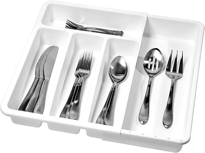 madesmart Cutlery, Expandable Small Silverware Tray, White