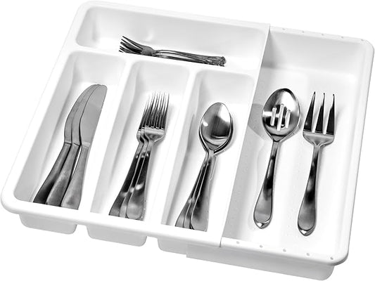 madesmart Cutlery, Expandable Small Silverware Tray, White