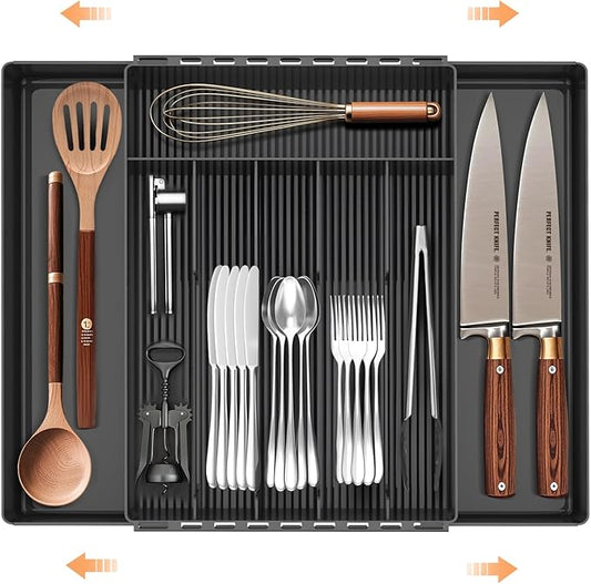 JYPS Silverware Organizer: Expandable Multipurpose Drawer Organizer for Forks, Knives and More - Black