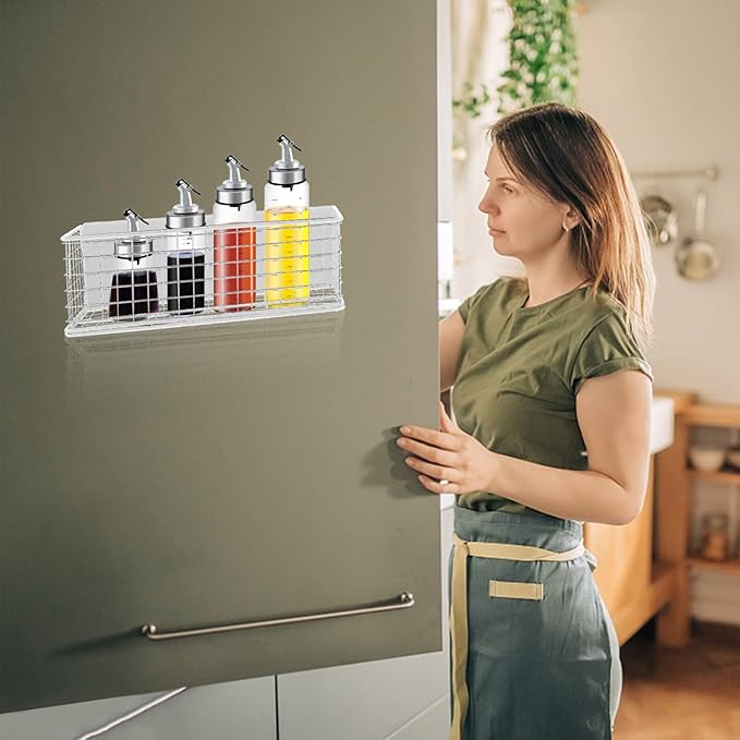 Magnetic Spice Rack for Refrigerator:Magnetic Storage Basket Spice Rack Organizer Moveable Magnetic Shelf Fridge Organizer for Kitchen Organization and Storage