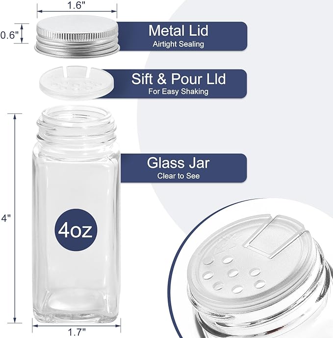AOZITA Spice Rack Organizer with 28 Empty Spice Jars with Silver Lids, Funnel, Labels - Seasoning Organizer for Countertop, Cabinet, Kitchen, Pantry