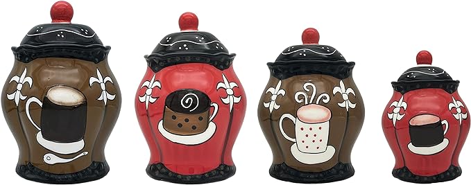 Tuscany Colorful Ceramic Coffee Bean Collection 4PC Canister Set with Lid, Kitchen Storage Jar, Food Storage Container, Airtight Storage Container With Rubber Seal for Coffee, Tea, Sugar, Flour