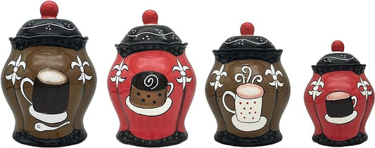 Tuscany Colorful Ceramic Coffee Bean Collection 4PC Canister Set with Lid, Kitchen Storage Jar, Food Storage Container, Airtight Storage Container With Rubber Seal for Coffee, Tea, Sugar, Flour