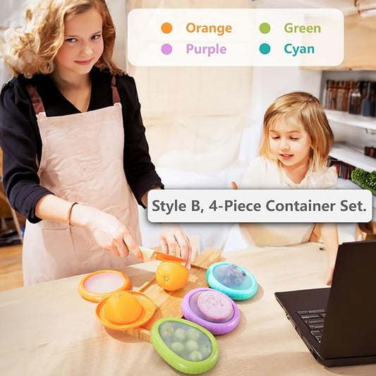 Avocado Saver & Onion Storage – 4-Pack Reusable Produce Containers for Fridge – Help Reduce Food Waste Keepers for Tomato, Garlic, Lemon, and Cut Fruits
