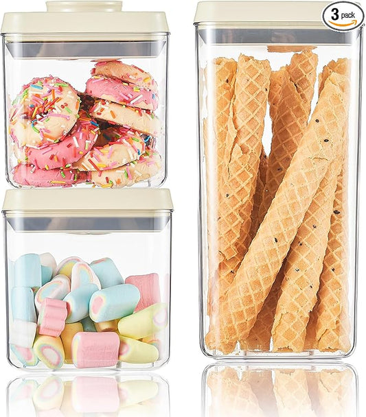Airtight Food Storage Containers with Pop Top Lids, 3 Pcs BPA Free Plastic Dry Food Canisters for Kitchen Pantry Organization Cereal Flour and Sugar, 2qt+0.9qt*2