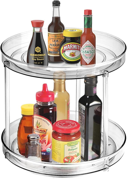 Amolliar 2 Tier 9 Inch Lazy Susan Turntable Organizer for Cabinet,Spice Rack Food Storage Container for Kitchen, Pantry, Fridge, Countertop, Vanity, Bathroom, Spinner Organizer for Spices, Condiments