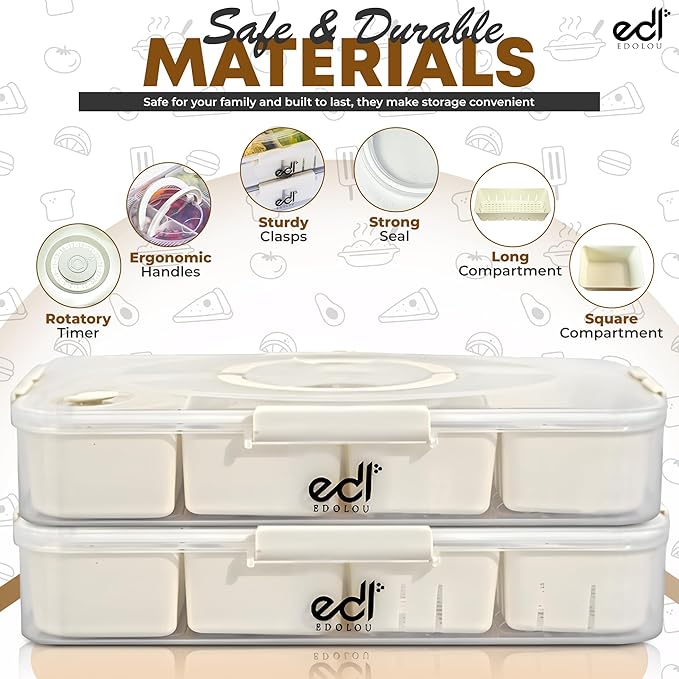 NEW Snackle Box Container 2-Pack | Divided Serving Tray with Lid & Handle | Snack Organizer | Fruit Storage Containers for Fridge | Containers for Adults & Kids | Dishwasher & Microwave Safe, BPA-Free