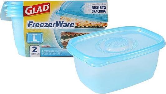 Gladware Freezerware Food Storage Containers, Large | Rectangle Food Storage Containers for Everyday Use | Food Containers Safe for Freezer, Hold up to 64 Ounces of Food, 2 Count Set,Blue