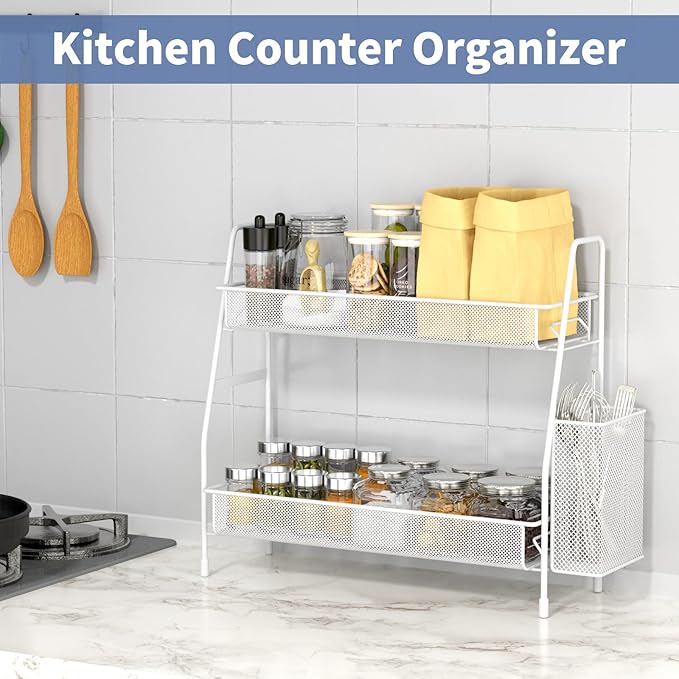 EKNITEY Bathroom Countertop Organizer Shelf - 2 Tier Counter Spice Rack Metal Makeup Rack Small Perfume Organizer for Sink/Bedroom/Living Room/Kitchen/Office