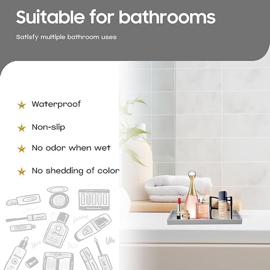 Vanity and Bathroom Tray, 7.7" ABS Countertop Organizer,Waterproof Vanity Tray for Toilet Tank,Perfume,Soap,Keys,Bathroom Accessories,Kitchen and Bath Trays,Non Slip Small Trays,Gray,2 Pack
