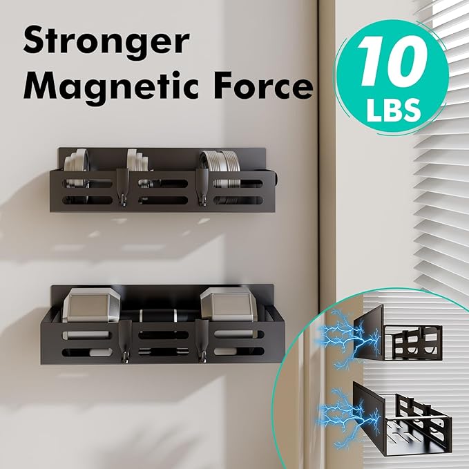 2 Pack Magnetic Spice Rack for Refrigerator, Black Magnetic Shelf and Fridge Kitchen Cabinet Organizers Storage Seasoning Organization Mini Shelves, Organizadores de Cocina