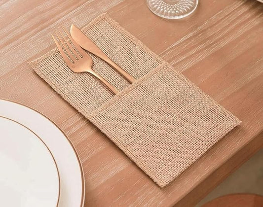 MDS Pack Of 50 Wedding Burlap 4 x 8 Burlap Lace Utensil Cutlery Holders Pouch Silverware Holder Knifes Forks Bags Burlap Napkin Bag for Rustic Wedding Party and Tableware Decorations