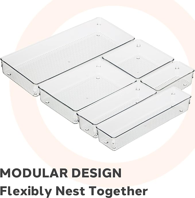 Oggi Clear Drawer Organizer - 3" X 9" - Ideal for Organizing Kitchen Drawers, Office, Desk, Silverware, Kitchen Utensils, Cosmetics and Bathrooms (Pack of 2)