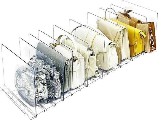 VERONLY 2 Pack Purse Organizer for Closet, 10 Layers Acrylic Shelf Dividers, Adjustable Purse Wallet Bag Divider, Handbag Separator Organizers for Office, Bookshelf, Bedroom