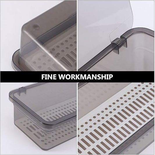 Cabilock 2pcs Flatware Tray with Lid, Kitchen Cutlery Tray and Utensil Drawer Organizer, Silverware Countertop Storage Container with Cover 11x5.1x2.7 inch (Black)