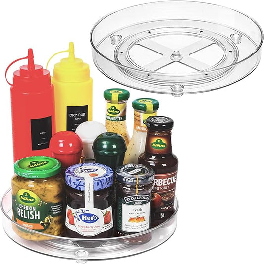 2 Pack Lazy Susan Organizer, 9.5 Inch, 10 Inch Lazy Susan Turntable for Cabinet, Turntable Organizer for Pantry Organizers and Storage, Non-Skid Fridge Organizer