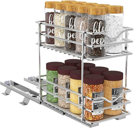 OCG 2 Tier Pull Out Spice Rack Organizer（4.9" W x 10.4" D） for Cabinet, Slide Out Seasoning Organizer Fits Spices, Sauces, Cans etc