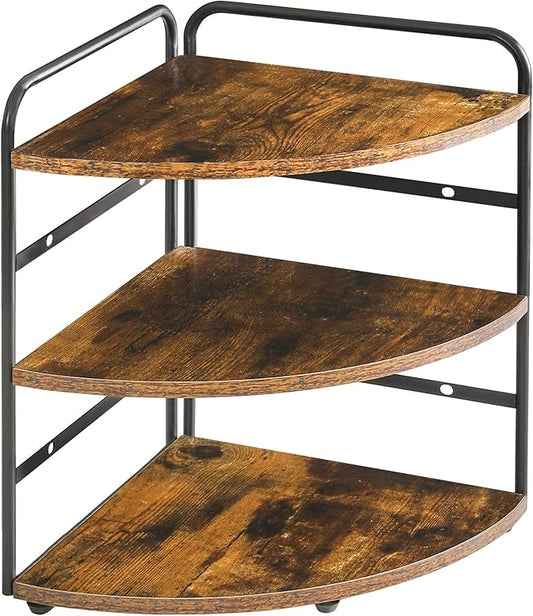 IBUYKE Corner Shelf, Kitchen Counter Organizer, Spice Rack, Bathroom Vanity Trays, 3-Tier Bedside Shelf for Small Spaces,Cosmetic Storage Perfume Holder, Adjustable Height, Rustic Brown, TWJ002H