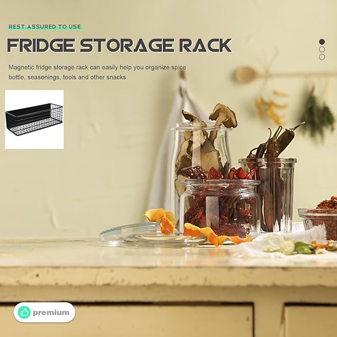 Cabilock Magnetic Spice Rack for Refrigerator,Black Magnetic Spice Rack Seasoning Organizer Magnetic Fridge Shelves Kitchen Organization Fridge Magnet Organizer for Kitchen Organization and Storage