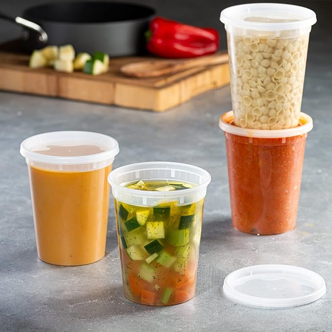 [24 Sets] 32 oz. Deli Food Storage Freezer Containers With Leak-proof Lids