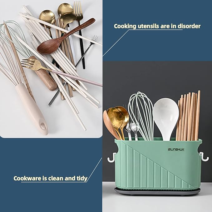 Kitchen Cutlery Drainer Utensil Holder Cutlery Storage Box Wall-Mounted Tableware Storage Holder Utensil Caddy Flatware Organizer Countertop (White)