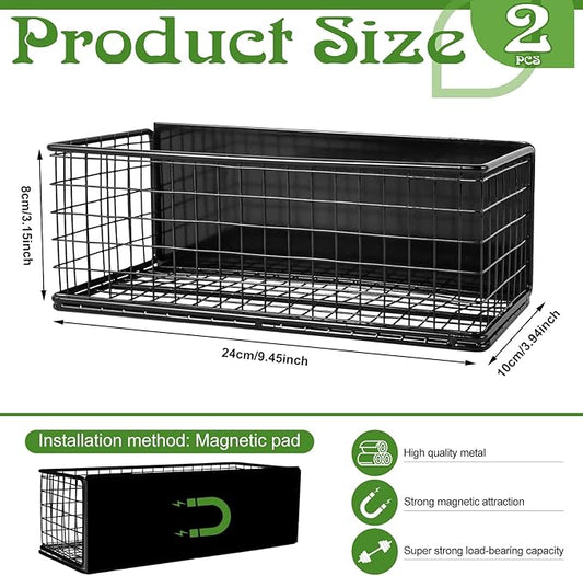 2 Pack Magnetic Basket for Fridge Magnetic Fridge Shelf Versatile Metal Organizer Storage Bin Moveable Strong Magnetic Spice Rack Organizer for Home Kitchen Office Refrigerator Holds