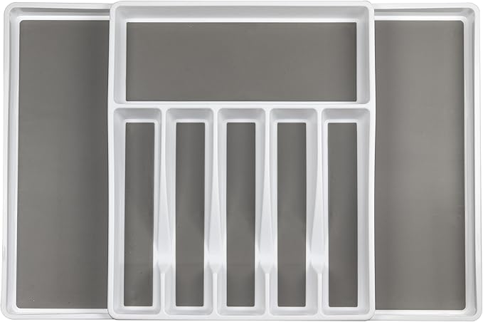 ELTOW Large Expandable Silverware Drawer Organizer, 8 Compartment Non-Slip & Adjustable Silverware Organizer for Drawer, Kitchen Organization for Utensils, Cutlery, Silverware Tray (White)