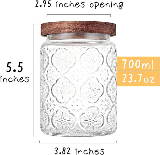 Glass Storage Jars With Airtight Lid, 23.7oz Container For Kitchen Counter with Wooden Lid, brown sugar, candy, coffee, cookie, salt, tea, cute Jar (Begonia Flowers*1)