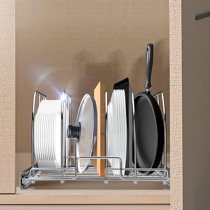 VEVOR Pan and Pot Rack, Expandable Pull Out Under Cabinet Organizer, Cookie Sheet Baking Pans tray Organization, Adjustable Wire Dividers, Steel Lid Holder for Kitchen Cabinet & Pantry Storage, 13.8"W