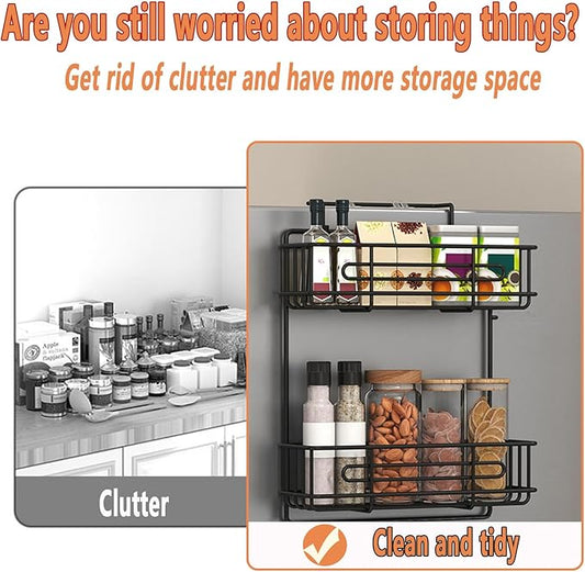 4 Tier Wall Mount Spice Rack Organizer,Spice Rack for Refrigerator, Metal Spice Storage Shelf for Kitchen.