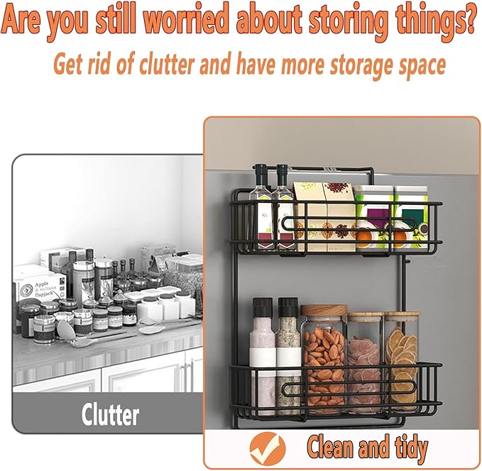 3 Tier Wall Mount Spice Rack Organizer,Spice Rack for Refrigerator, Metal Spice Storage Shelf for Kitchen.