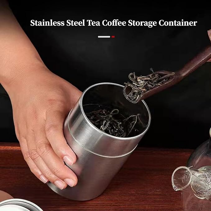 Stainless Steel Canister, 550ml Airtight Canister Storage Container for Tea Bag, Loose Tea, Pantry Storage (L) 5.8x3.3in