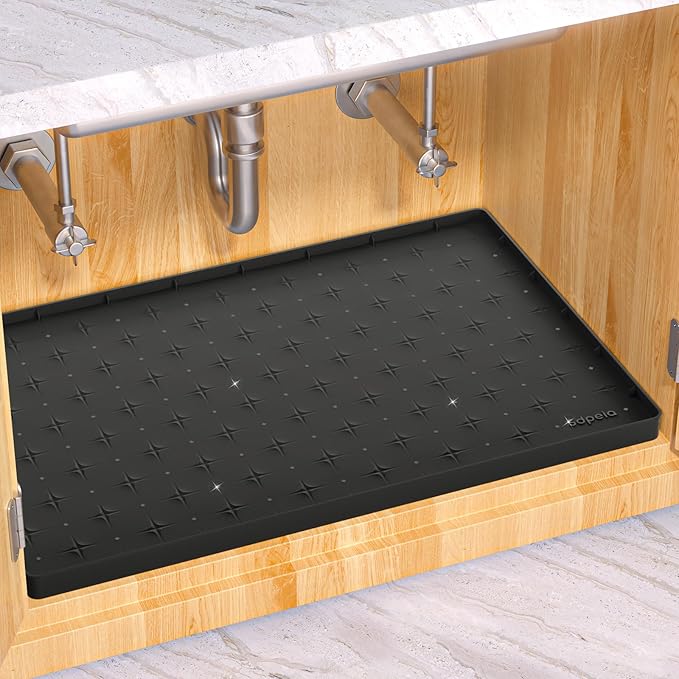 Sdpeia Under Sink Mat for [25" x 22"] Cabinet, Upgraded Silicone Waterproof Mat Kitchen Cabinet Liner Cabinet Protector Kitchen Organizers and Storage