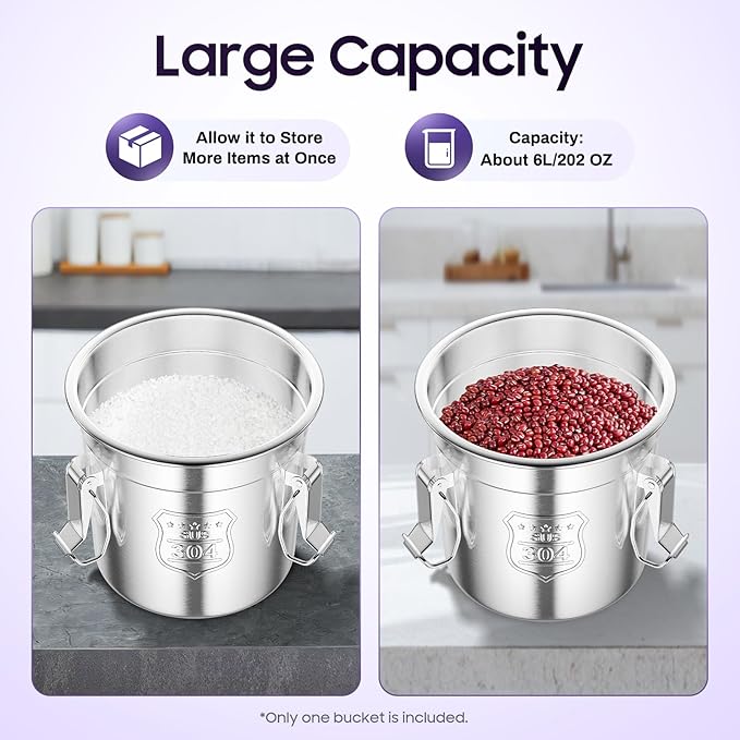 Stainless Steel Airtight Canister for Kitchen, Canisters Container with Lids, Three-buckle Sealing, Airtight Food Storage Container, for Home Hotels and Canteens for Rice, Flour, Grain, Coffee Bean