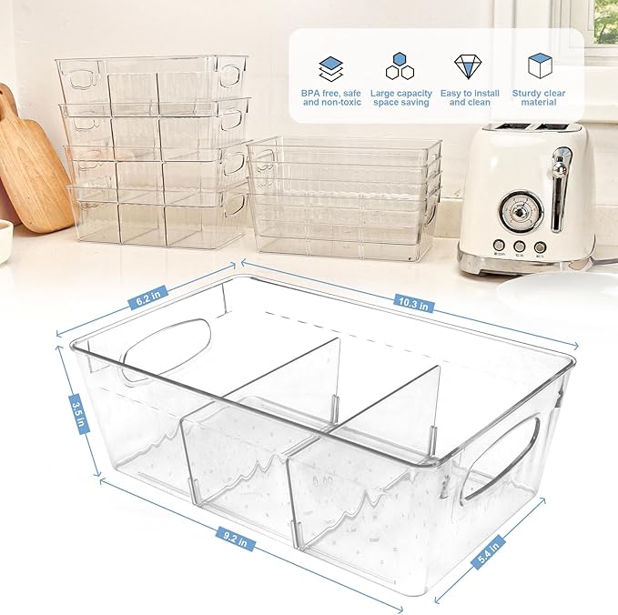 6 Pack Pantry Organizers and Storage, Fridge Organizer, Refrigerator Organizers and Storage, Freezer Organizer Bins, Kitchen Spice Organization for Cabinet, Organization and Storage