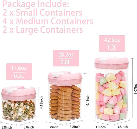 U-QE Airtight Food Storage Containers -8 Piece BPA Free Clear Plastic Airtight Containers with Easy Lock Lids for Kitchen Pantry Organization and Storage - Sugar, Flour, Cereal, Labels & Marker