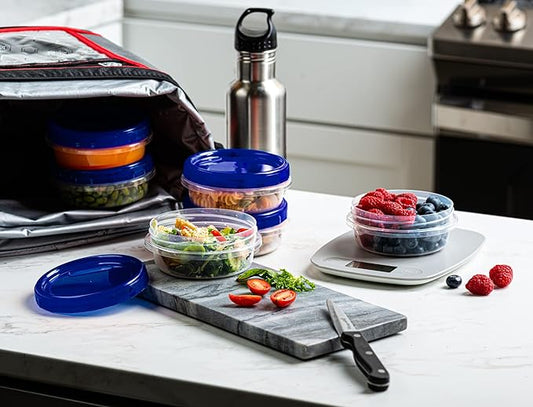 Twist Top Deli Containers Food Storage Containers Blue Screw on Lid Reusable Stackable Leakproof Airtight, pack of 20-8 oz containers