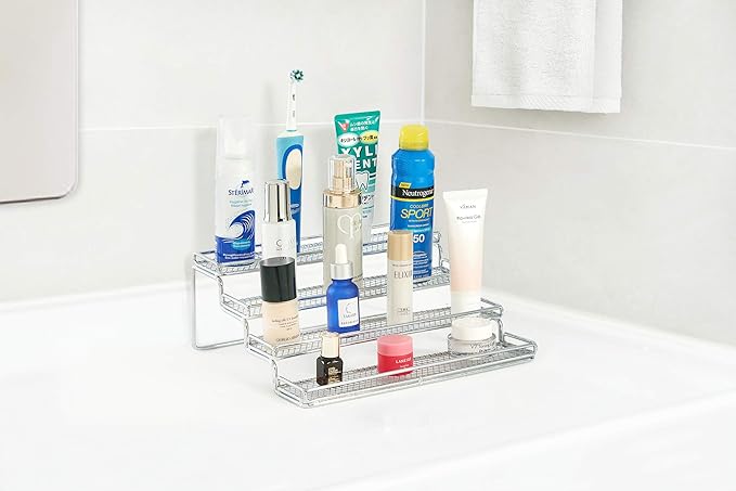 MEIQIHOME 4 Tier Spice Rack Organizer Step Shelf Countertop Spice Storage Holder, for Kitchen Cabinet Cupboard Pantry, Metal, Chrome