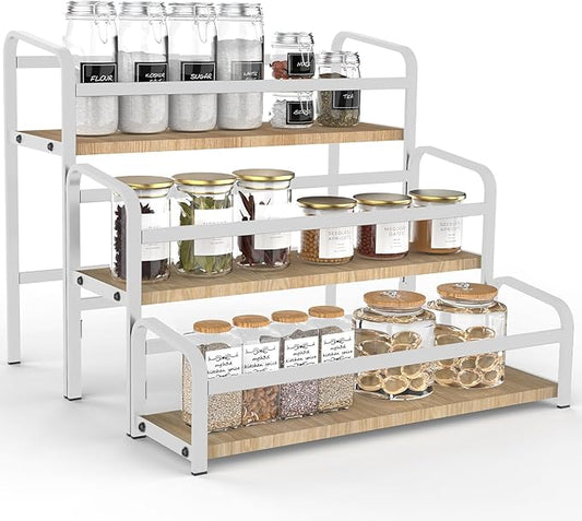 Spice Rack Organizer for Countertop , 3-Tier Spice Storage Holder with Magnetic Connetion for Kitchen , Durable Syrup Rack with Fall Protection ,Versatile Display Rack for Wine Bottles,Cosmetics.