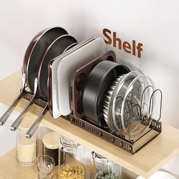 ORDORA Pots and Pans Organizer: Under Cabinet, 12 Adjustable Dividers, 11.8''-22.8'' Extendable,Pan Organizers inside Cabinet for Kitchen Storage-Bronze