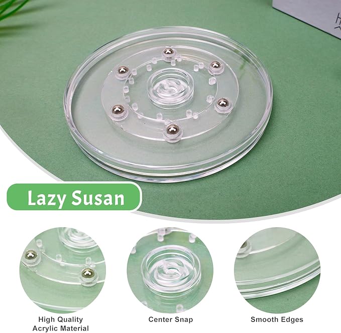 5 inch Clear Lazy Susan Turntable Acrylic Organizer Ball Bearing Swivel Display Base Kitchen Pantry Spice Rack Countertop Cabinet Revolving
