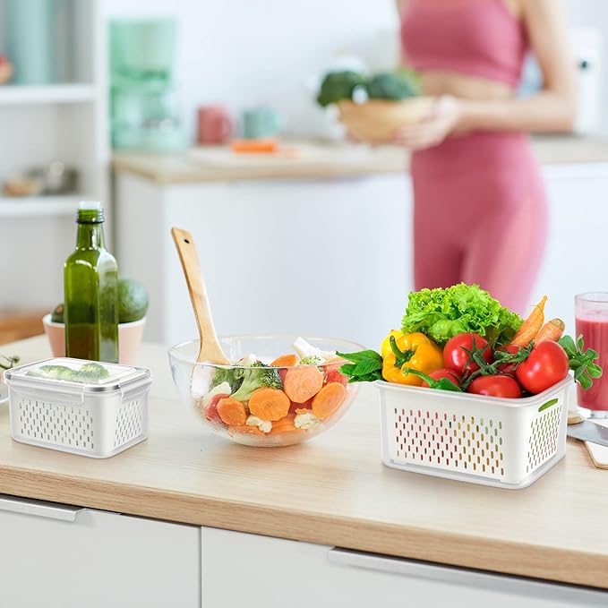 12 Pieces Fruit Storage Containers For Fridge, BPA-Free Fresh Food Containers with Removable Colanders and Airtight Lids, Keep Fresh for Fruit Berry Produce Vegetable, Dishwasher & Microwave Safe