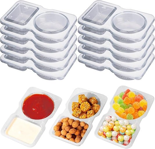 10pcs Reusable Snack Containers with Lids, Double Compartment Condiment Containers, Snack Container Dual Section Spice Box for Portion Control and Meal Prep Lunch Containers for School Office Travel
