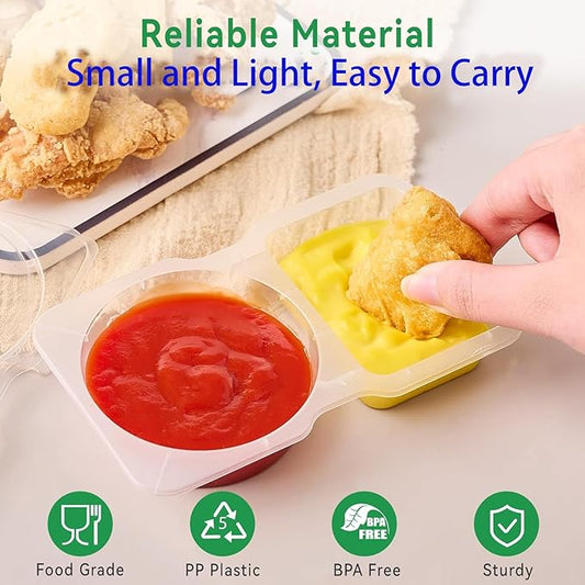 10 Sets Double Condiment Containers with Lids,Transparent Plastic Sauce Snack Containers for Dips, Snacks, Travel Size Condiments