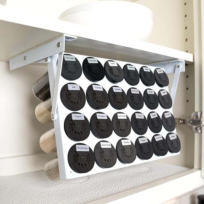 Spice Keepers - 12 Spice Jars - Easy Access Spice Jar Set - View & Store 100mL Jars - Seasonings & Spices - Use With Coffee Keeper Rack - Kitchen Organization (12 ct) Black