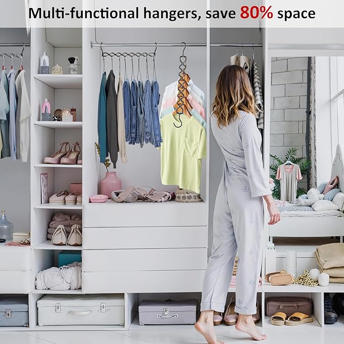 12 Pack Space Saving Hangers for Clothes, Heavy Duty 30Lbs Capacity Magic Collapsible Clothes Space Saver Metal Hanger Organizer with 360° Swivel Hook, Closet Organizers Dorm Room Essentials Black