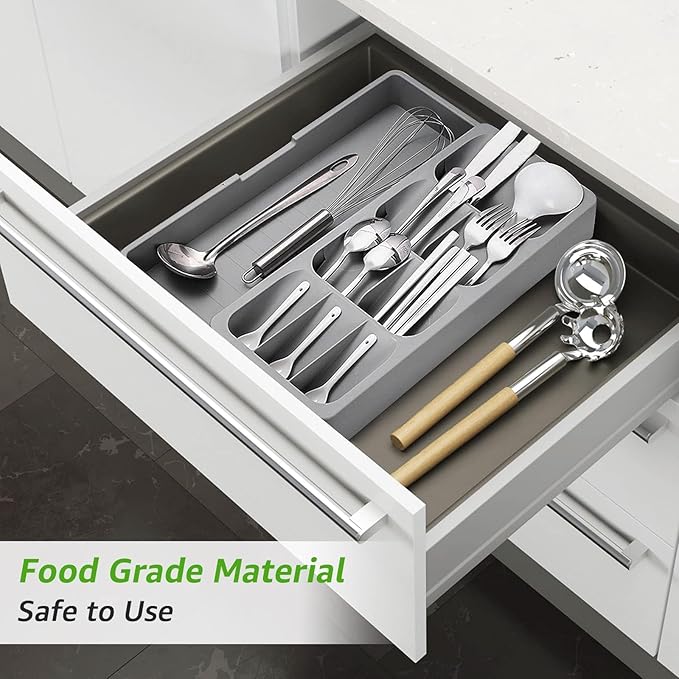 EOOXEKFX Weiliya UNRRZLCA Kitchen Drawer Organizer Tray,Drawer Organiser,Cutlery Tray,Expandable Utensil Tray for Kitchen,Compact Plastic Storage Organisation for Spoons